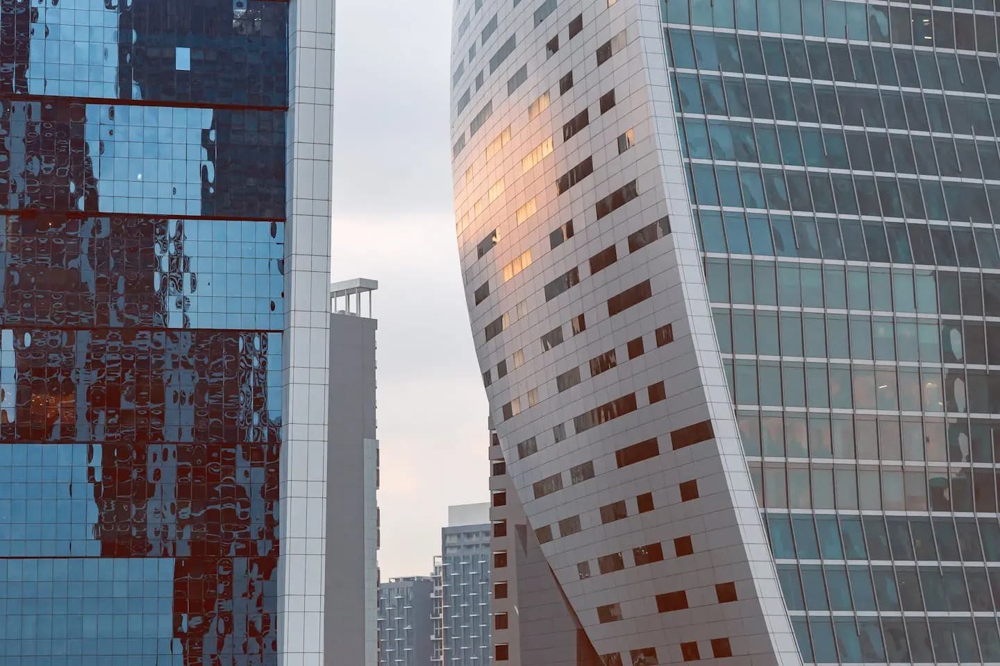 Glass tower facades in Dubai's Business Bay financial district