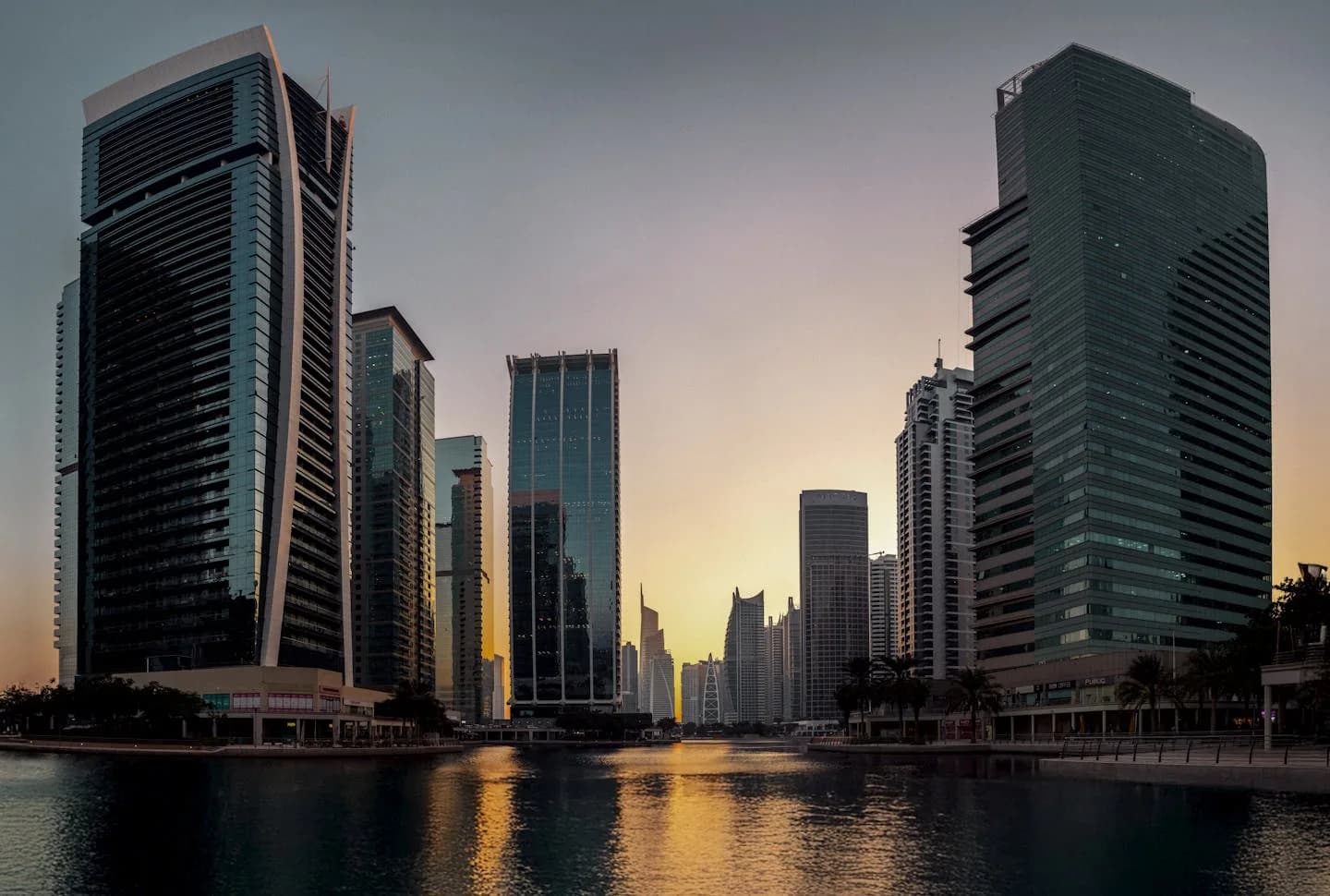 Dubai JLT towers at sunset